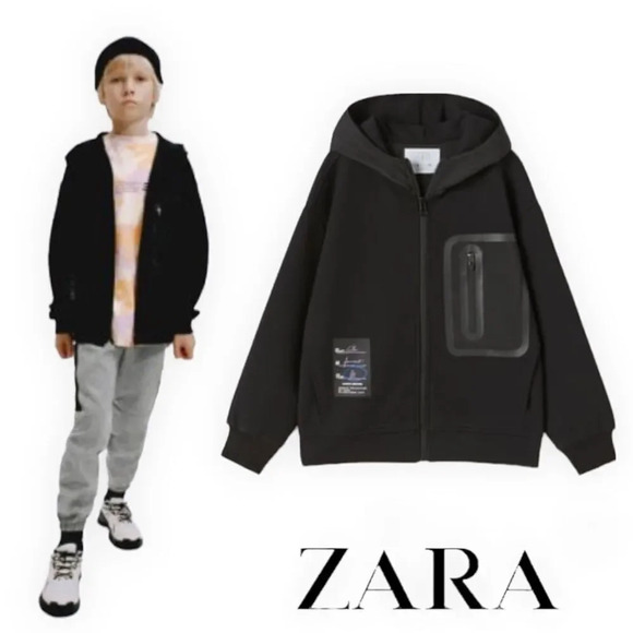 ZARA Kids | Black | PLUSH ATHLETIC RIPSTOP JACKET - Picture 1 of 7